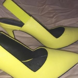 Neon sling back pumps